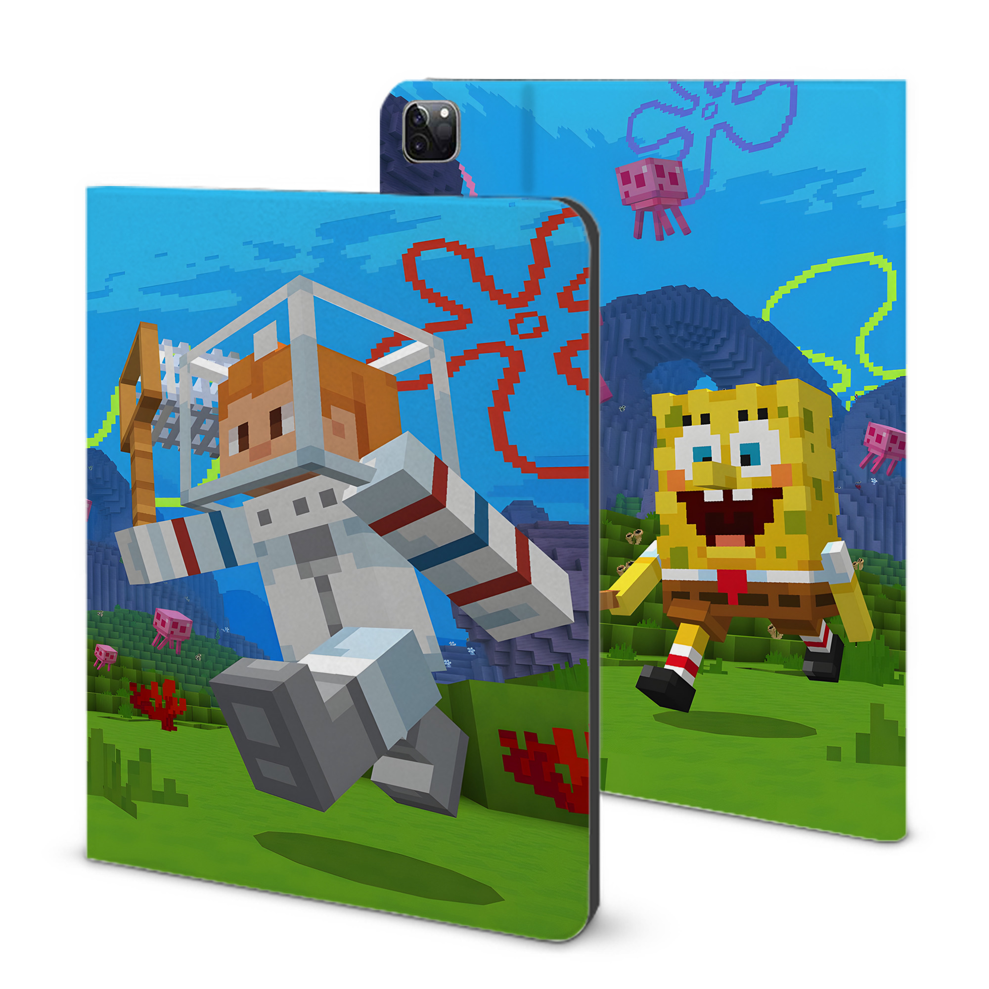 （画像用） マインクラフト ブロックの世界 Minecraft MC Block world IPad ケース ブック型 PUレザー TPU 耐衝撃 軽量 薄型 ペン収納なし 全面保護 IPad 各モデル対応